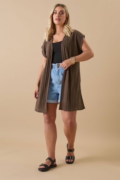 Yours Curve Chocolate Brown Ribbed Jersey Cardigan