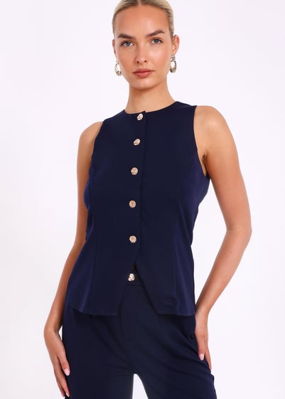 Quiz Navy Button Front Waistcoat