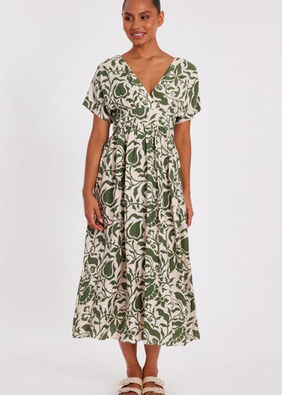 Quiz Khaki Tropical Print Midaxi Dress