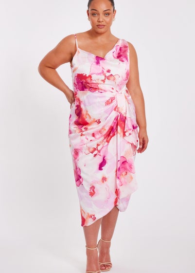 Quiz Pink Curve Tropical Print Midi Dress
