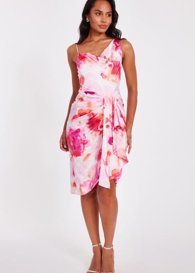 Quiz Pink Petite Tropical Print Midi Dress