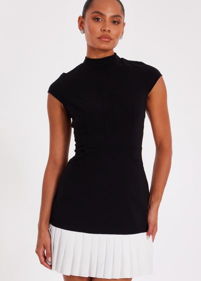 Quiz Black Contrast Pleated Mini Dress
