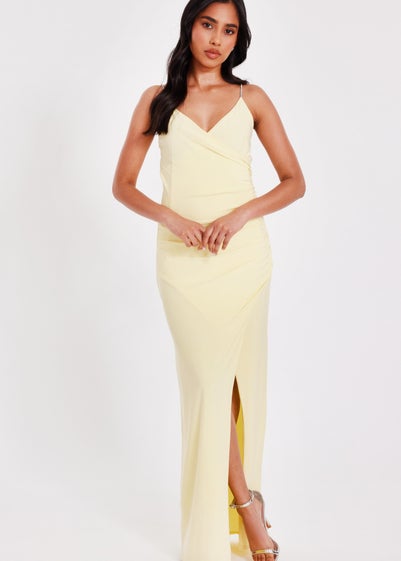 Quiz Yellow Petite Diamante Strap Maxi Dress