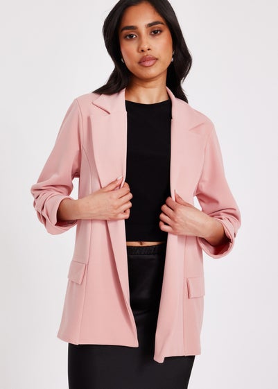 Quiz Pink Petite Ruched Sleeve Blazer