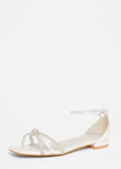 Quiz Silver Wide Fit Knot Front Sandals