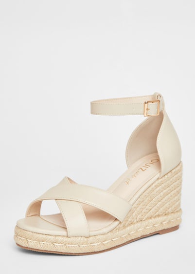 Quiz Natural Wide Fit Faux Leather Wedges