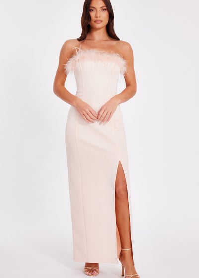 Quiz Orange Feather Trim Midaxi Dress