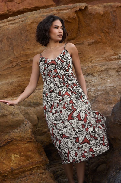 PixieGirl Petite Rust Orange Floral Print Midi Dress