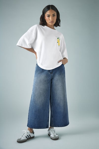 Pixiegirl Mid Blue Washed Cropped Wide Leg Jean