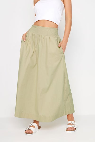 PixieGirl Petite Stone Brown Poplin Maxi Skirt