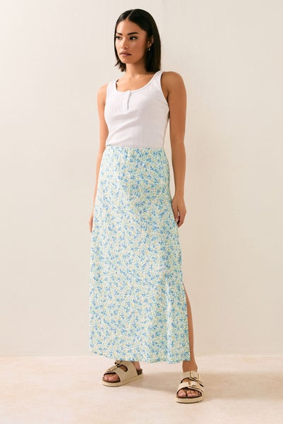 PixieGirl Petite Blue Ditsy Floral Midaxi Skirt