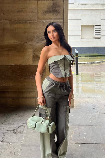 Pixiegirl Khaki Green Colourblock Cargo Trousers