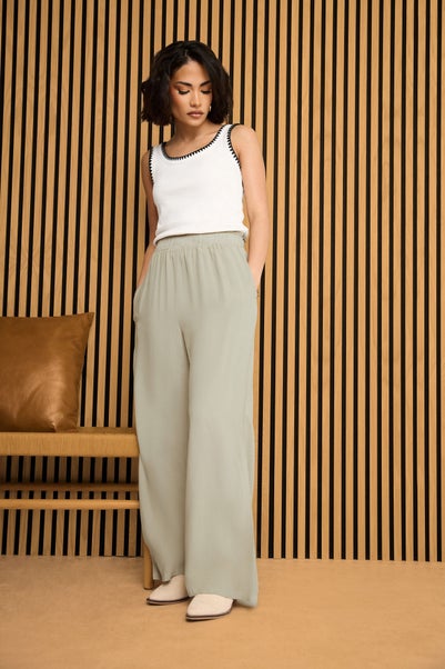 Pixiegirl Natural Brown Acid Wash Wide Leg Trousers
