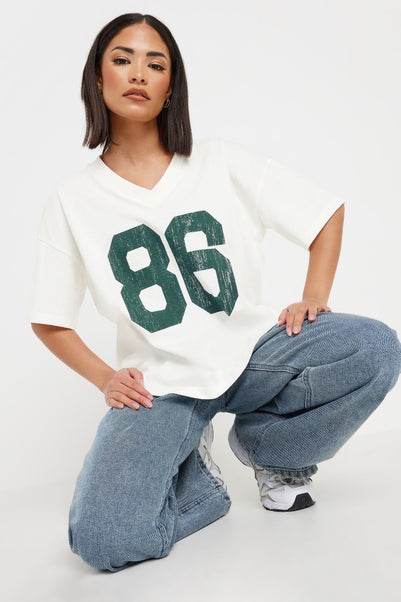 Pixiegirl White Jersey Graphic Varsity T-Shirt