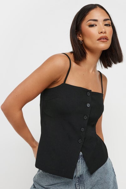 Pixiegirl Black Structured Button Vest Top