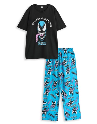 Marvel Adults Black Venom Short Sleeve Long Leg Pyjama Set