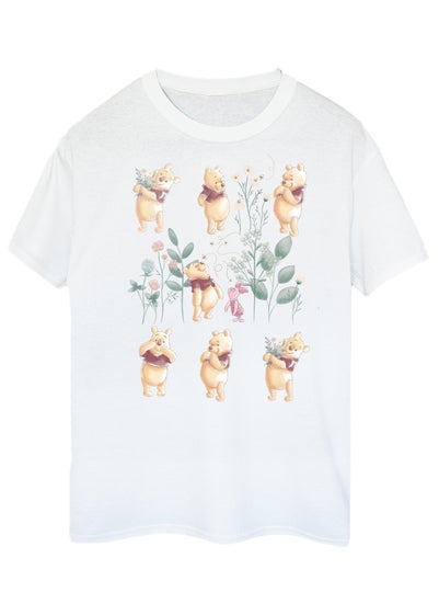 Disney Winnie The Pooh Flower Grid White Boyfriend Fit Graphic T-Shirt