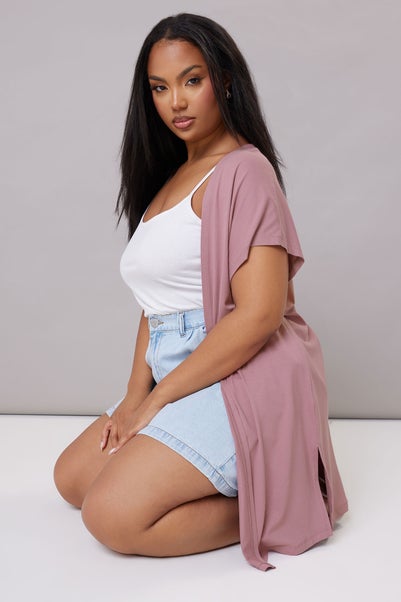 Yours Curve Pink Grown On Sleeve Jersey Cardigan
