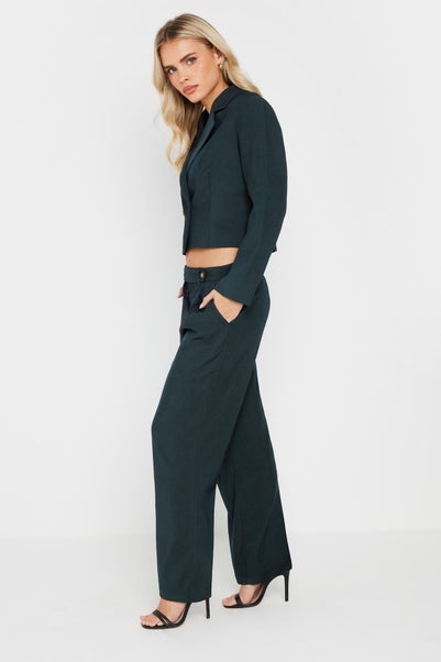 PixieGirl Petite Navy Blue Tailored Tab Wide Leg Trousers