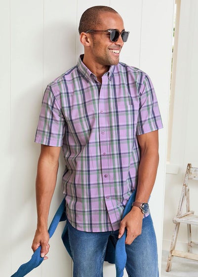 Cotton Traders Deep Lilac Short Sleeve Casual Check Shirt