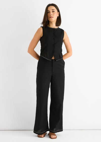 Gini London Black Cotton Contrast Stitch Detail Waist Coat