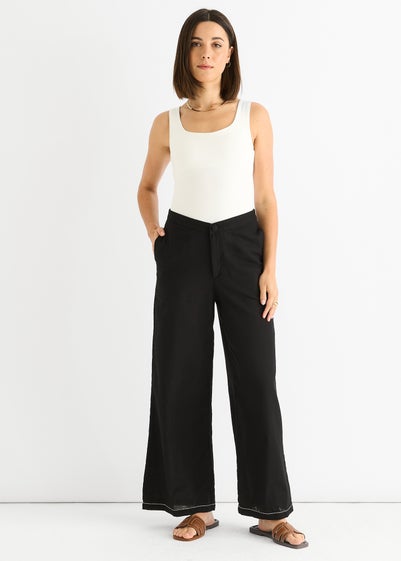 Gini London Black Contrast Embroidery Stitch Detail Trouser