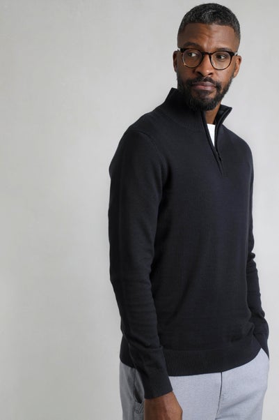 Weird Fish Navy Baxter Fine Knit 1/4 Zip Jumper