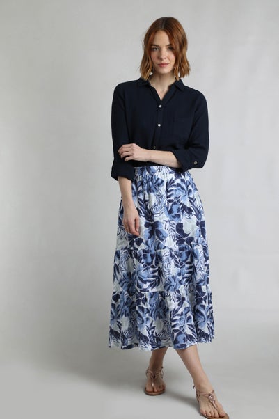 Weird Fish Estate Blue Harini Double Cloth Printed Midi Skirt