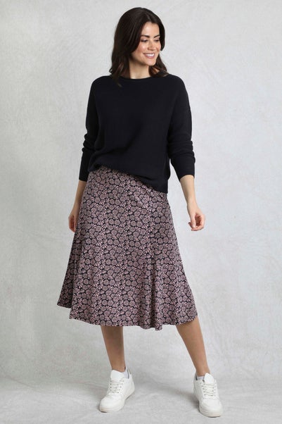 Weird Fish Tea Rose Romaro Printed Jersey Midi Skirt