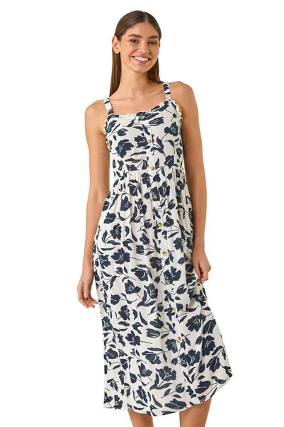 Roman White Floral Print Midi Sundress