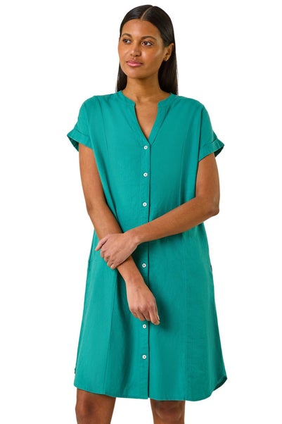 Roman Jade Green Linen Mix Shift Dress