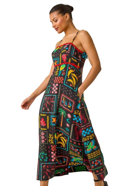 Roman Black Postcard Ric Rac Midi Dress
