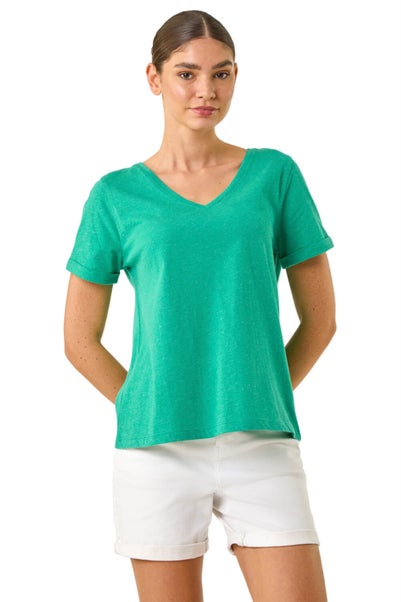 Roman Green Shimmer V-Neck Top