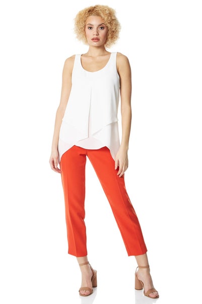 Roman Ivory Asymmetric Sleeveless Vest Top