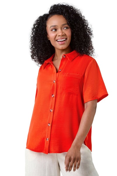 Roman Orange Petite Button Up Pocket Shirt