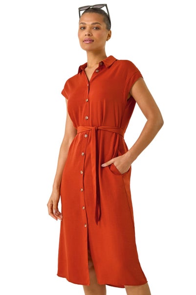 Roman Rust Utility Buttoned Shirt Dress
