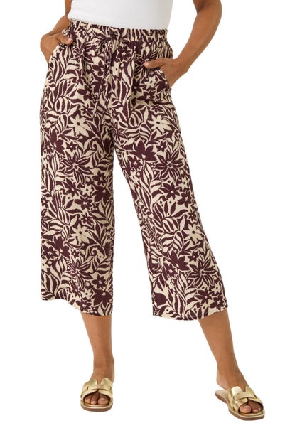 Roman Chocolate Petite Floral Abstract Culotte Trouser