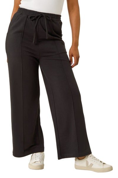 Roman Black Petite Pintuck Tie Front Joggers