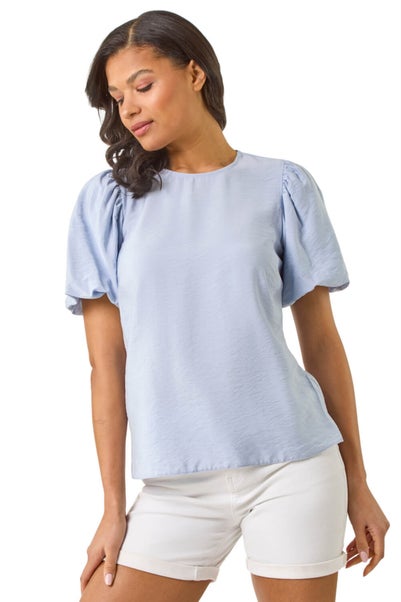 Roman Light Blue Balloon Short Sleeve Top