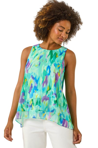 Roman Green Blurred Double Layered Vest Top