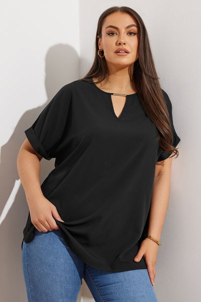 Yours Curve Black Notch Neck Blouse
