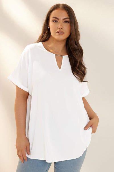 Yours Curve White Notch Neck Blouse