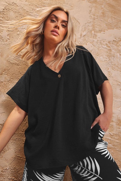 Yours Curve Black Button Detail Blouse