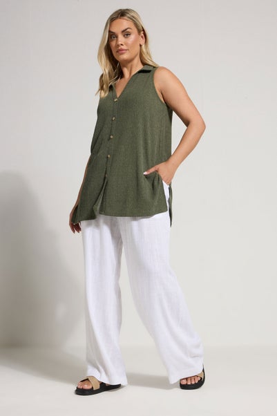 YOURS Curve Khaki Green Textured Sleeveless Shirt
