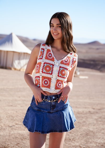 Pink Vanilla Multi Patchwork Crochet Waistcoat
