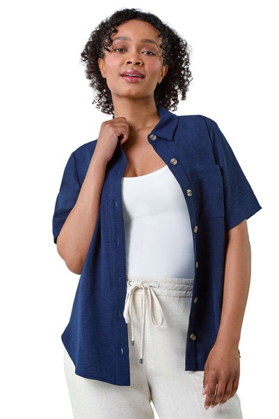 Roman Navy Petite Button Up Pocket Shirt