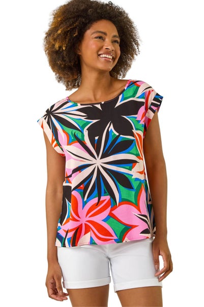 Roman Pink Floral Print Shell Top