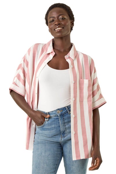 Roman Light Pink Stripe Print Buttoned Shirt