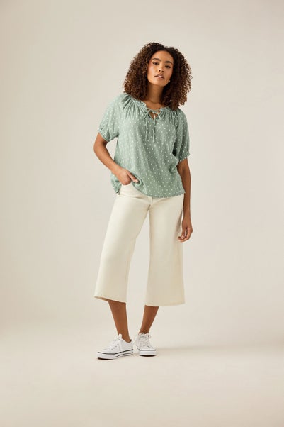 M&Co Cream Wide Leg Cropped Jeans