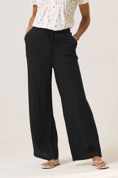 M&Co Black Drawstring Wide Leg Linen Trousers